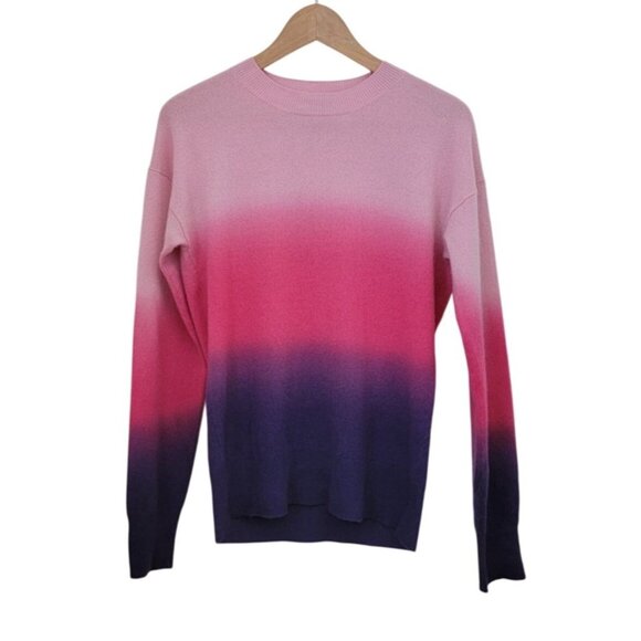 Aqua Tops - Aqua 100& Cashmere Ombre Pink & Purple Gradient Crewneck Sweater Women's S